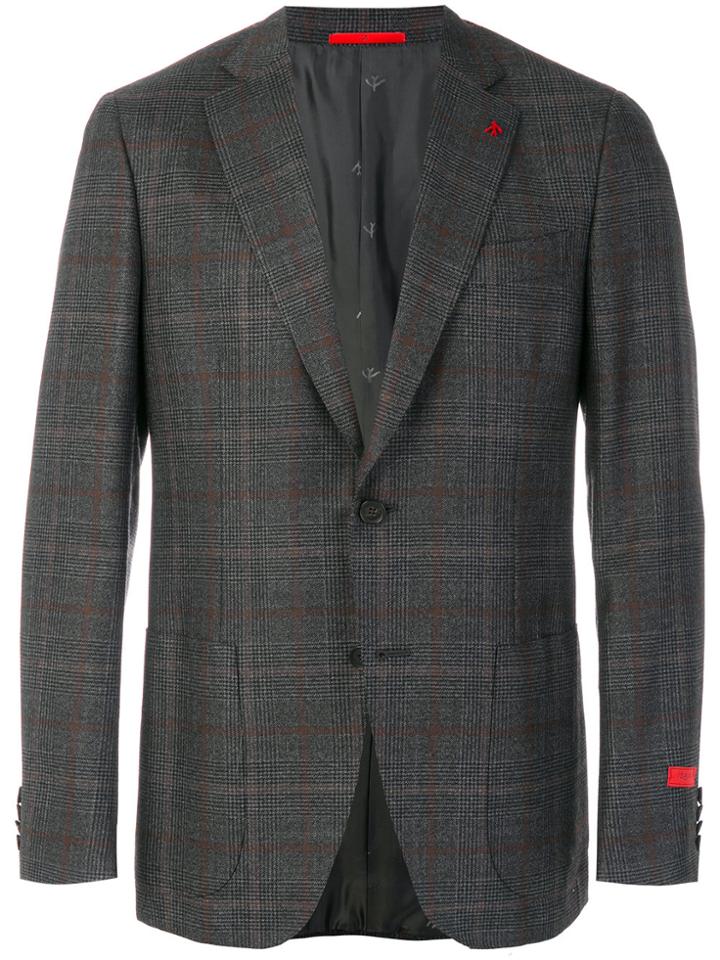 Isaia Checked Classic Blazer - Grey