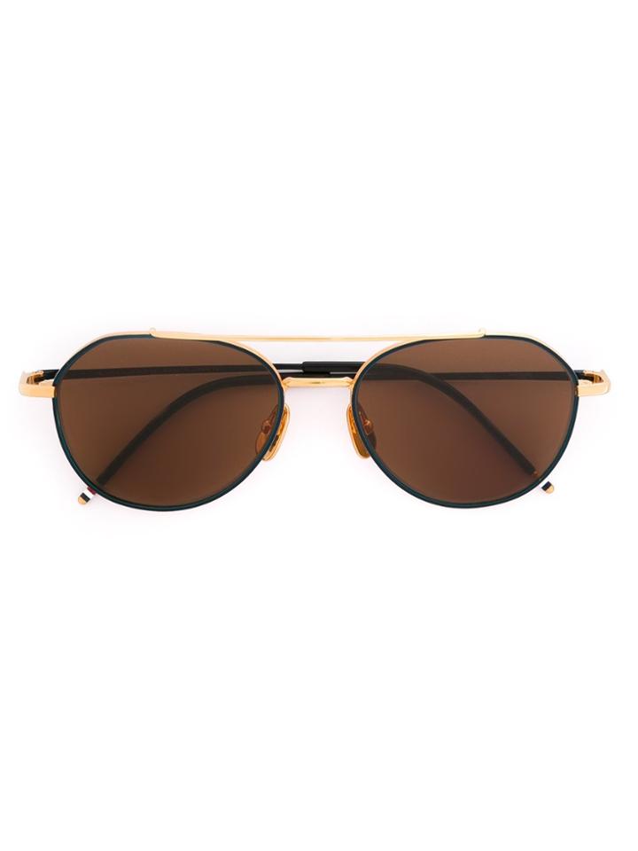 Thom Browne Eyewear Navy & Brown Aviator Glasses - Blue