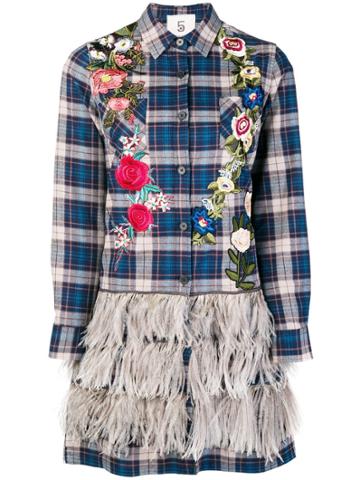 Caban Romantic Floral Embroidered Plaid Shirt - Blue