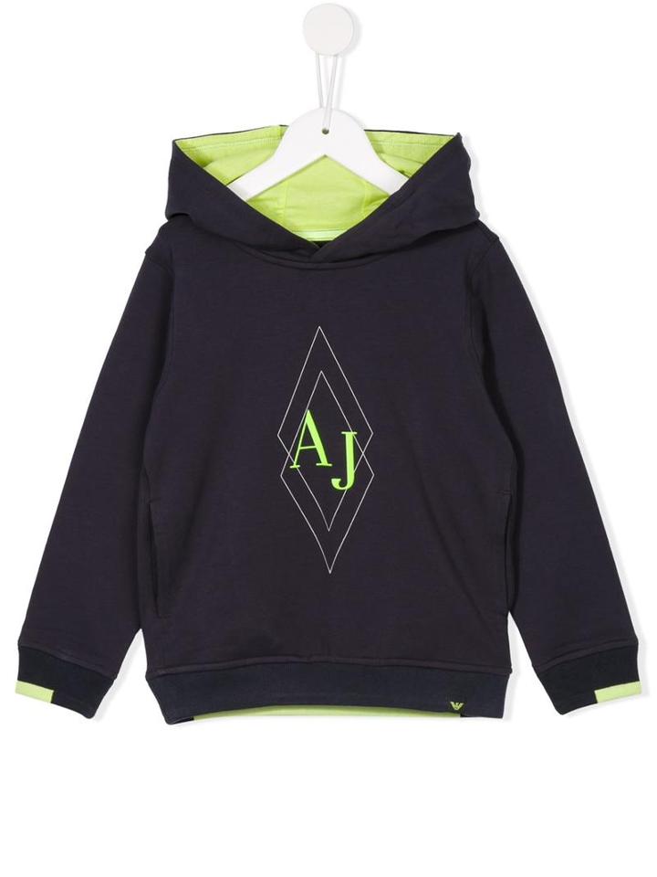 Armani Junior Diamond Shaped Logo Hoodie, Boy's, Size: 12 Yrs, Blue
