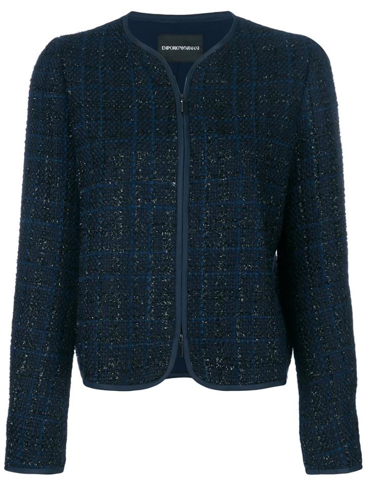 Emporio Armani Checked Collarless Jacket - Blue