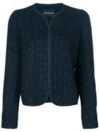Emporio Armani Checked Collarless Jacket - Blue