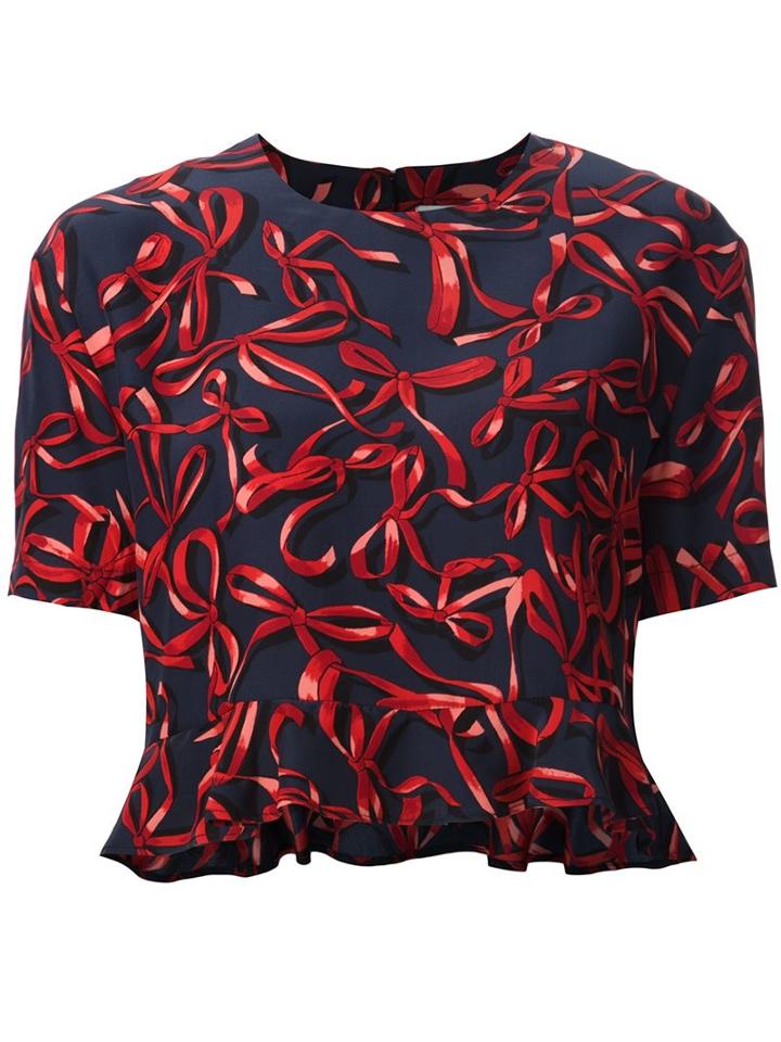 Piamita Bow Print Short Sleeve Blouse