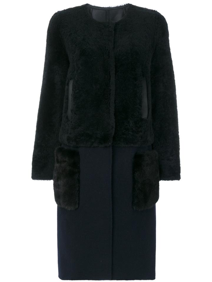 Yves Salomon Mink Fur Detachable Bottom Coat - Blue
