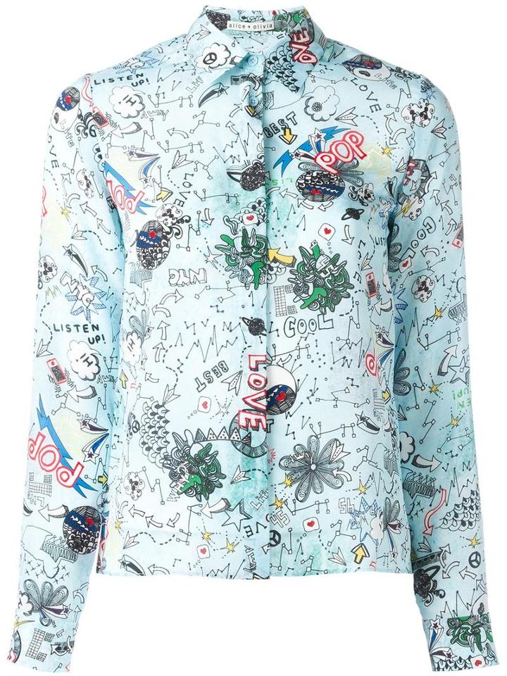 Alice+olivia Doodle Print Shirt, Women's, Size: Large, Silk