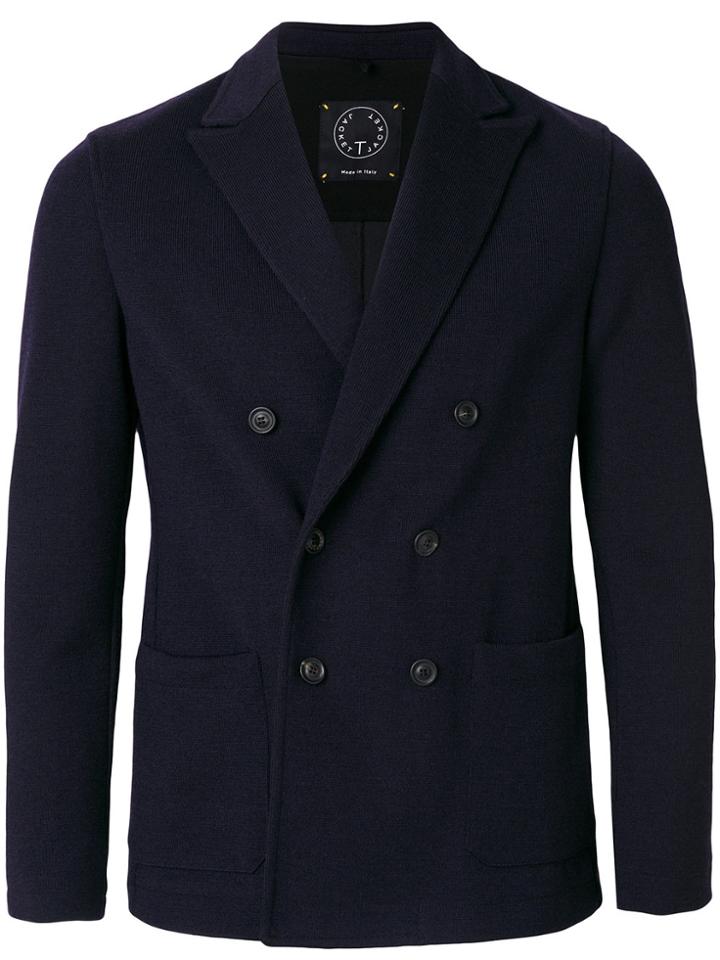T Jacket Peaked Lapels Double-breasted Coat - Blue