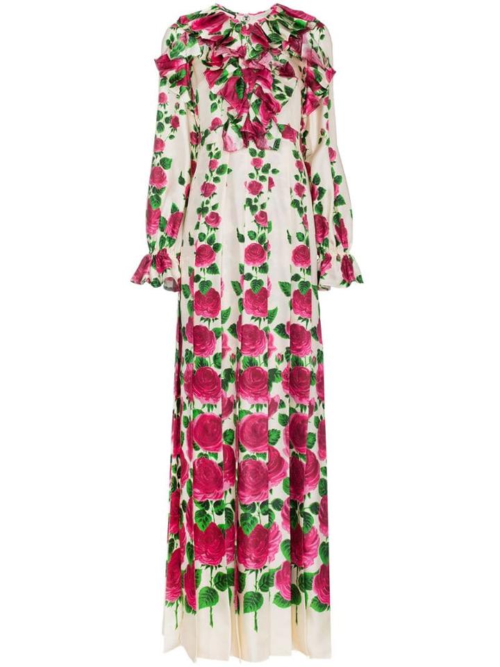 Gucci Silk Rose Garden Print Gown - Neutrals