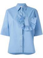 Marni Ruffle Pocket Shirt, Women's, Size: 38, Blue, Cotton