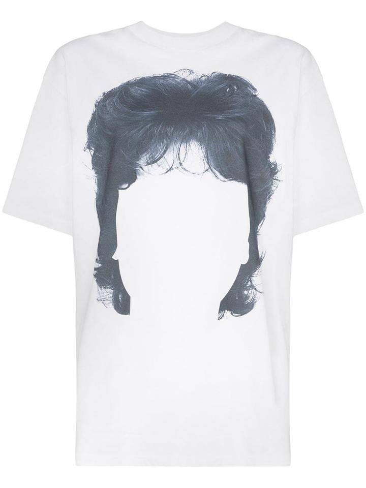Pushbutton Hair Print Cotton T-shirt - White