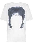 Pushbutton Hair Print Cotton T-shirt - White