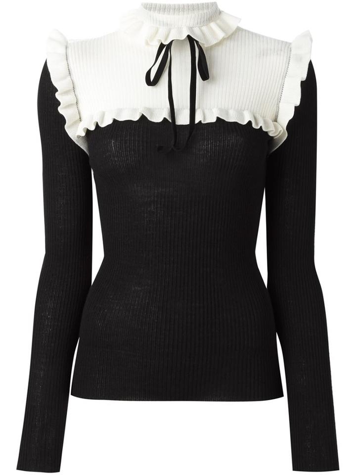 Philosophy Di Lorenzo Serafini Ruffled Panel Knit Blouse, Women's, Size: 40, Black, Virgin Wool