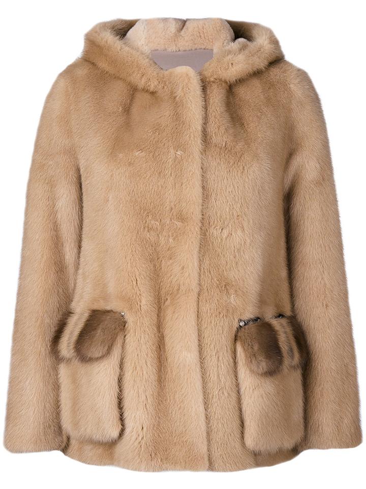 Blancha - Open Front Coat - Women - Cotton/mink Fur/viscose/merino - 42, Nude/neutrals, Cotton/mink Fur/viscose/merino