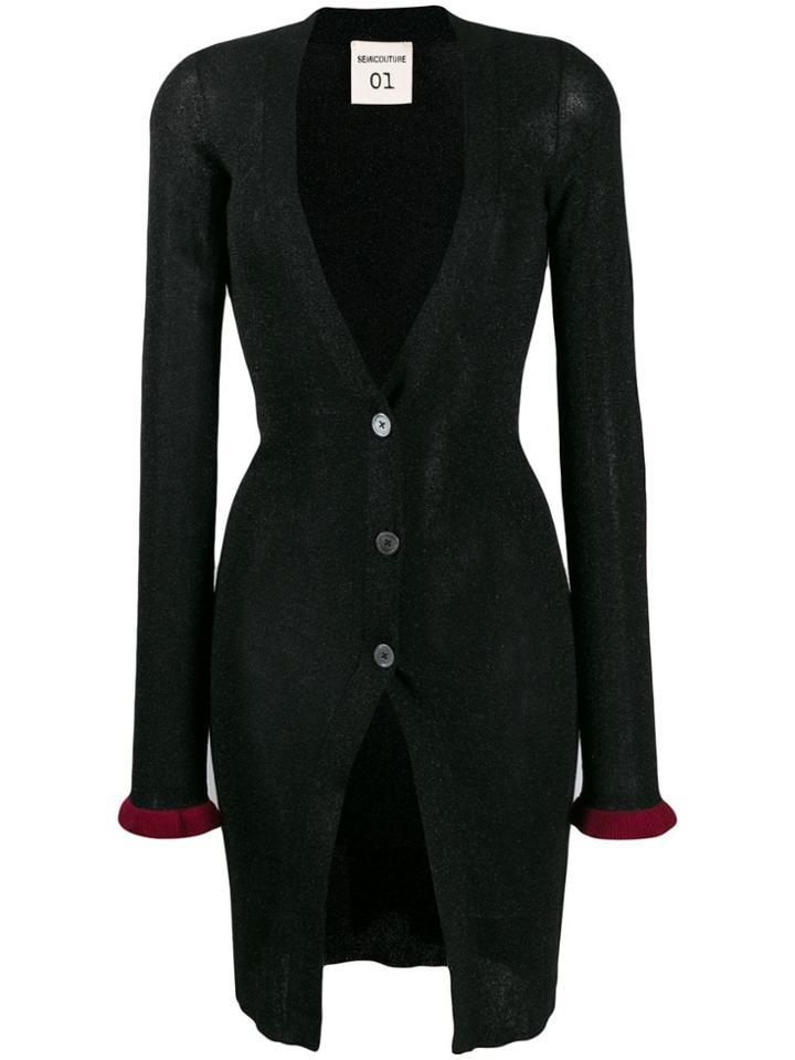 Semicouture Fitted Plunging Neck Cardigan - Black