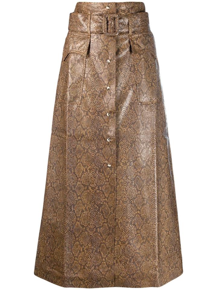 Nanushka Snakeskin-effect A-line Skirt - Brown