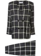 Yves Saint Laurent Pre-owned Lapel-less Checked Skirt Suit - Grey