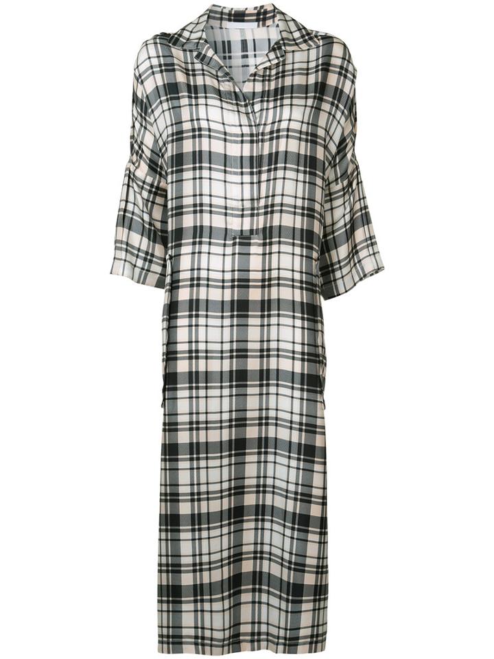 Victor Alfaro - Plaid Midi Shirt Dress - Women - Silk - 8, Women's, Black, Silk