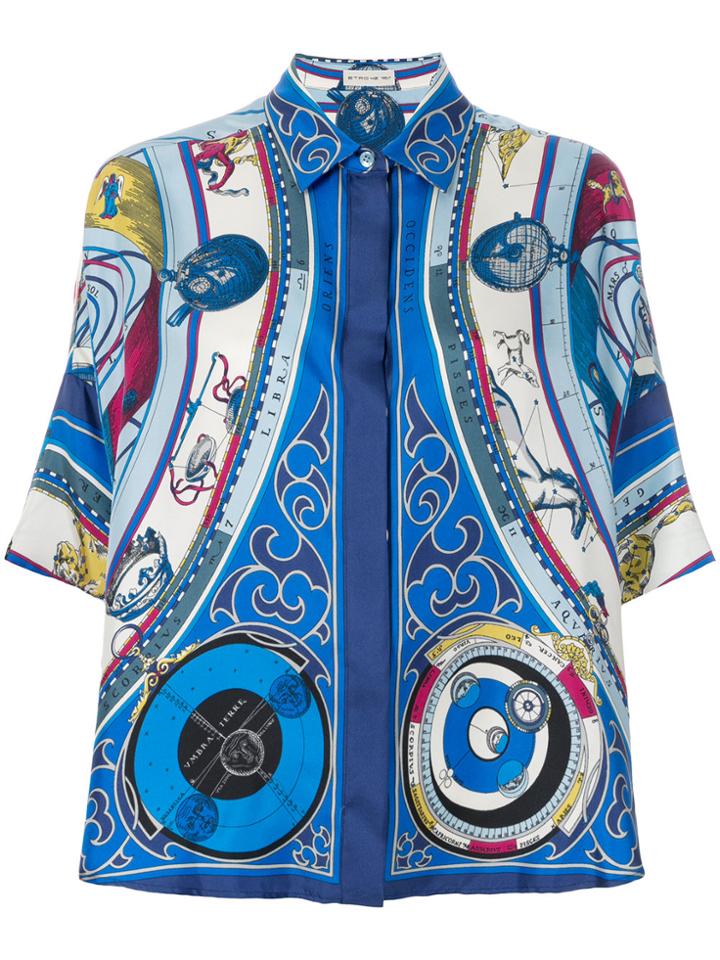 Etro Novelty Print Short Sleeve Shirt - Blue