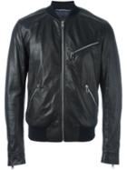 Dolce & Gabbana Zip Bomber Jacket, Men's, Size: 52, Blue, Leather/silk/polyester