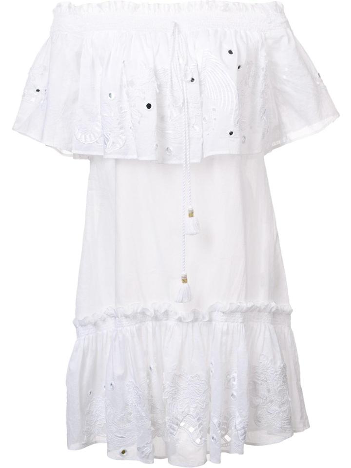 Roberto Cavalli Smocked Off The Shoulder Dress - White