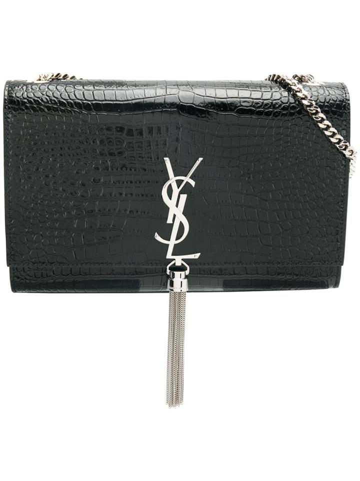 Saint Laurent Kate Crocodile Embossed Satchel Bag - Black