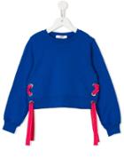 Msgm Kids Lace-up Detail Sweatshirt, Girl's, Size: 12 Yrs, Blue