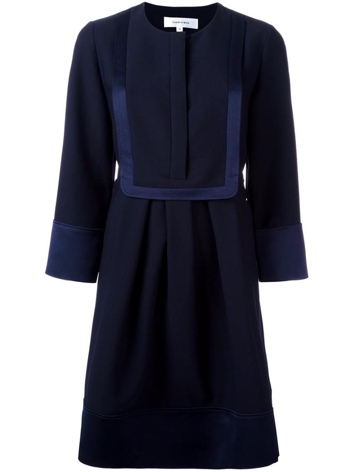 Carven Bib Detail Dress, Women's, Size: 38, Blue, Silk/polyester/acetate