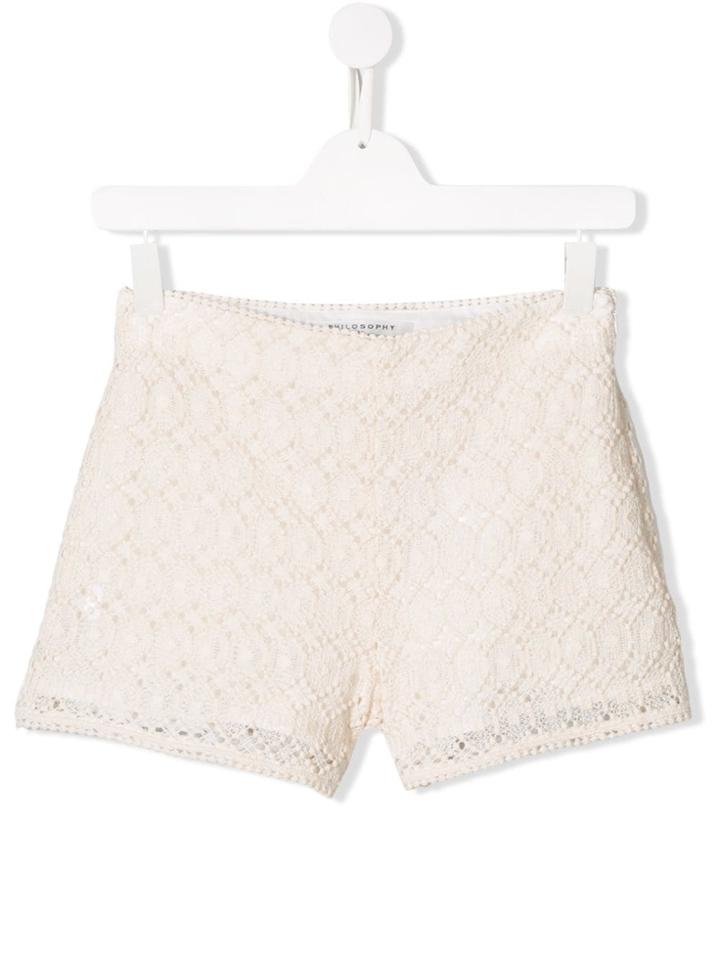 Philosophy Di Lorenzo Serafini Kids Teen Embroidered Shorts - Neutrals