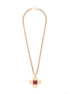 Chanel Vintage Cutout Cross Centre Stone Necklace - Metallic
