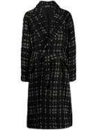 Ann Demeulemeester Belted Check Pattern Coat - Black