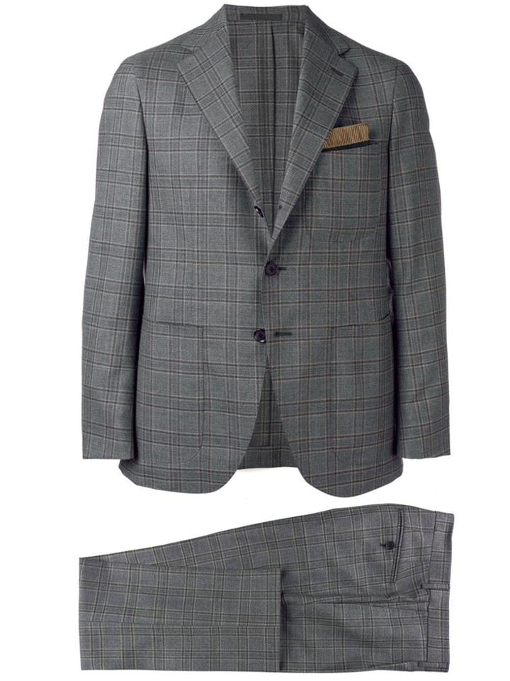 Caruso Checked Wool Suit - Grey