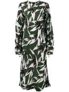 Marni Ruched Leaf Print Dress, Women's, Size: 44, Green, Viscose
