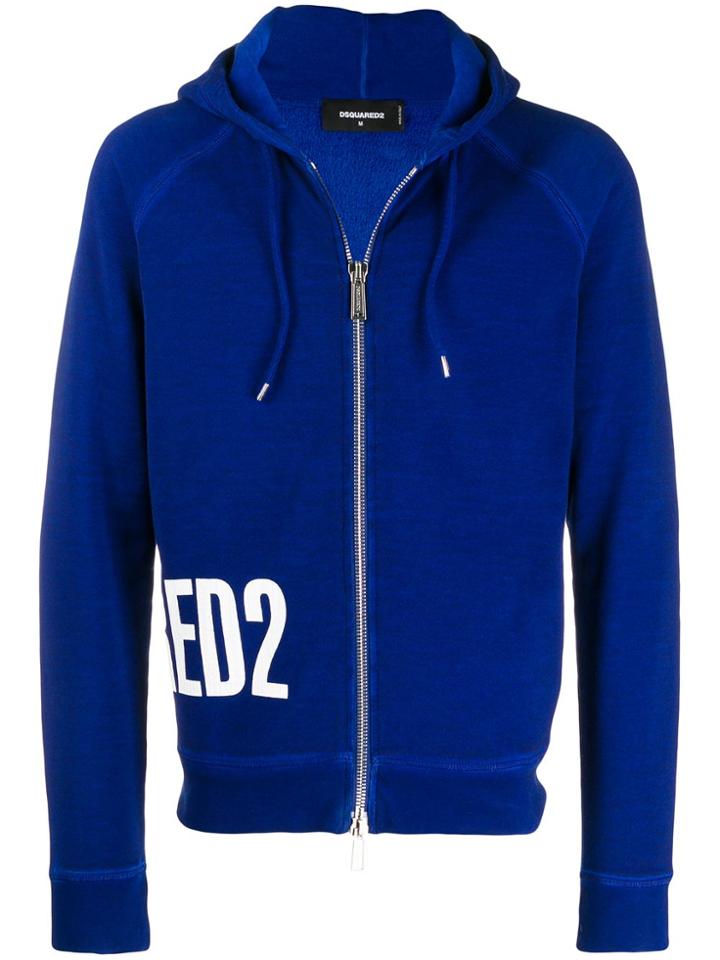 Dsquared2 Contrasting Logo Zipped Hoodie - Blue