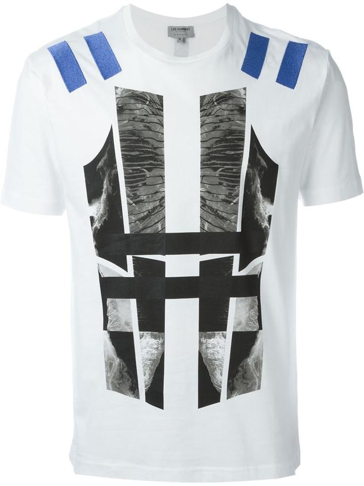 Les Hommes Urban Abstract Print T-shirt, Men's, Size: L, White, Cotton