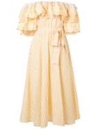 Gül Hürgel Ruffle Bardot Dress, Women's, Size: Medium, Yellow/orange, Cotton/linen/flax