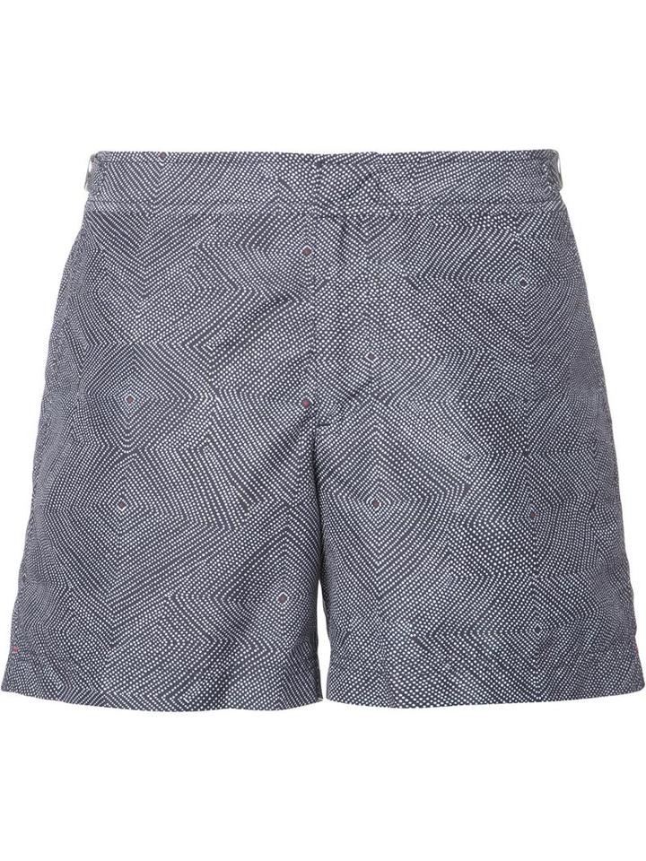 Orlebar Brown Geometric Print Swim Shorts, Men's, Size: 38, Blue, Polyester