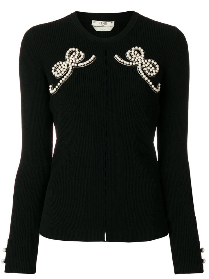 Fendi Ribbed Embellished Top - Black