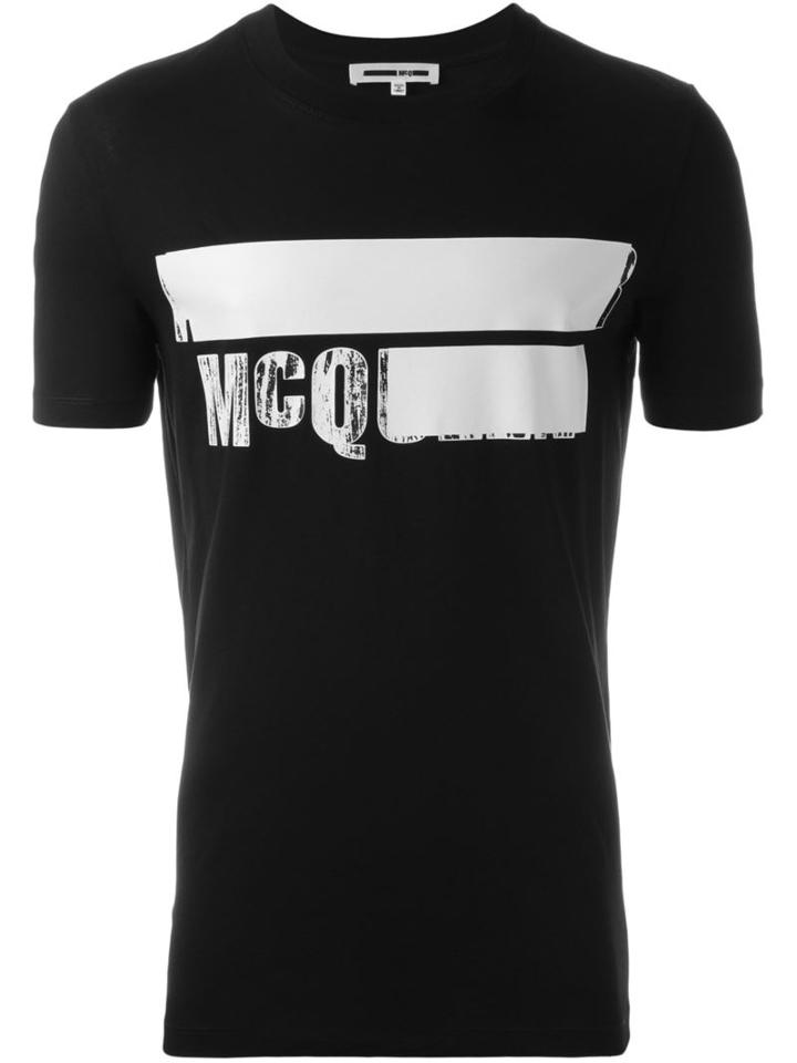 Mcq Alexander Mcqueen Stripe Logo Print T-shirt, Men's, Size: S, Black, Cotton