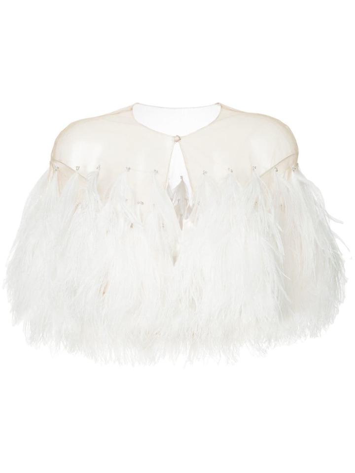Isabel Sanchis Illusion Tulle Feather Capelet - Nude & Neutrals