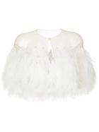 Isabel Sanchis Illusion Tulle Feather Capelet - Nude & Neutrals