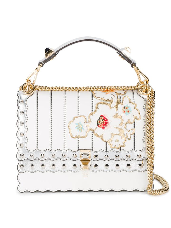 Fendi White Embroidered Kan I Handbag