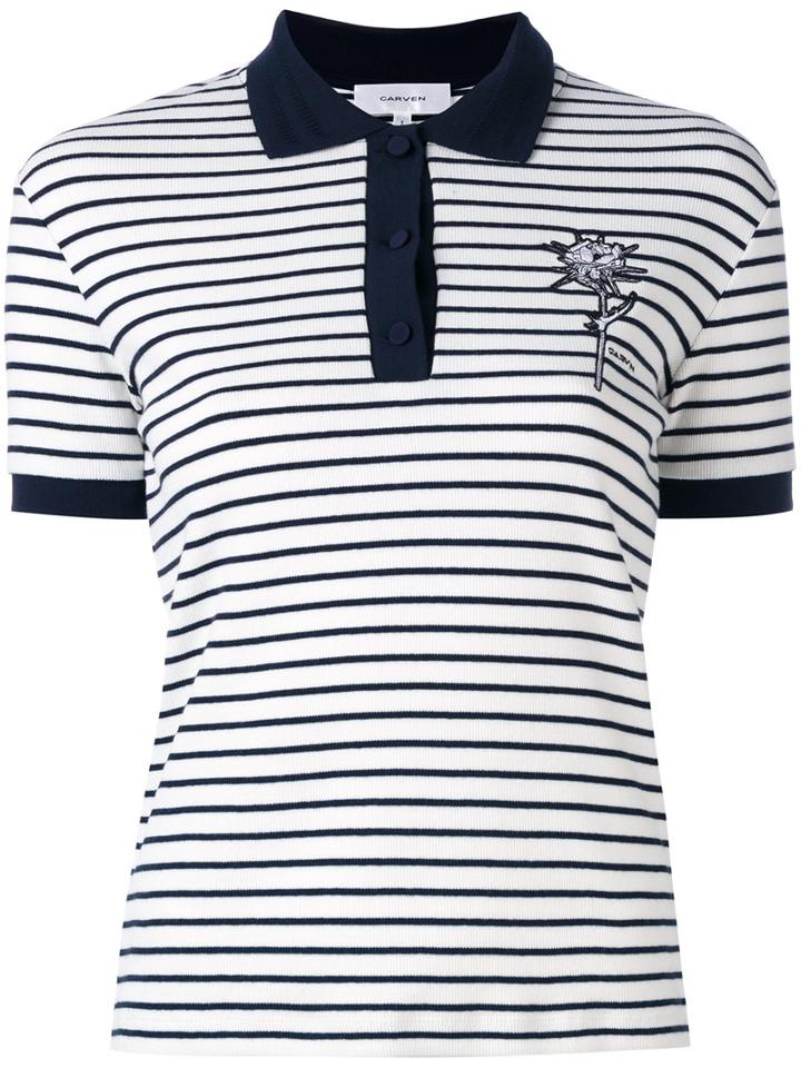 Carven - Striped Polo Shirt - Women - Cotton/spandex/elastane - L, Blue, Cotton/spandex/elastane