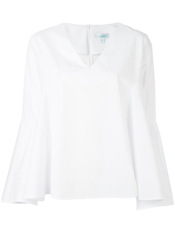 Jovanna - V-neck Flared Blouse - Women - Cotton - 8, White, Cotton