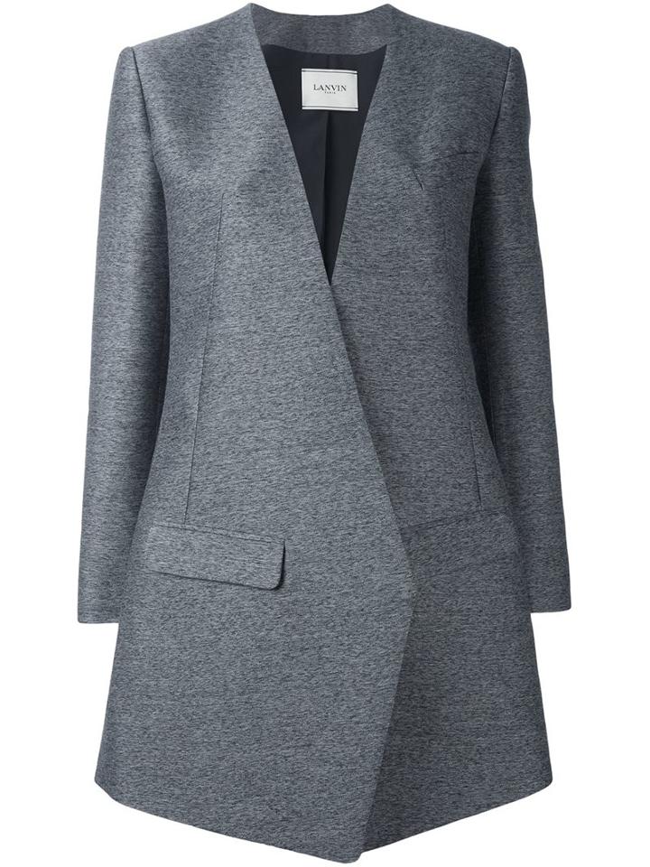 Lanvin Diagonal Cut Blazer-style Coat, Women's, Size: 38, Grey, Silk/cotton/viscose/wool