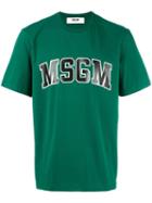 Msgm Logo Print T-shirt, Size: Medium, Green, Cotton