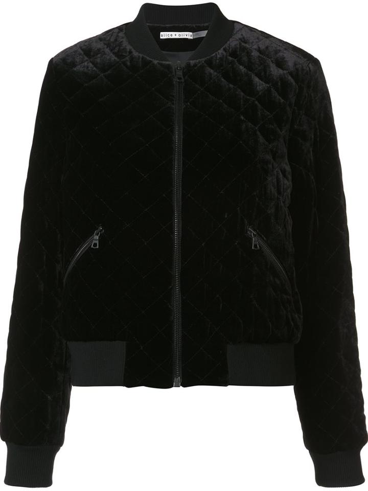 Alice+olivia 'demia' Quilted Bomber Jacket, Women's, Size: Medium, Black, Rayon/silk