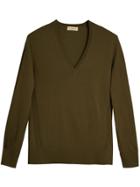 Burberry Check Detail Cashmere V-neck Sweater - Green