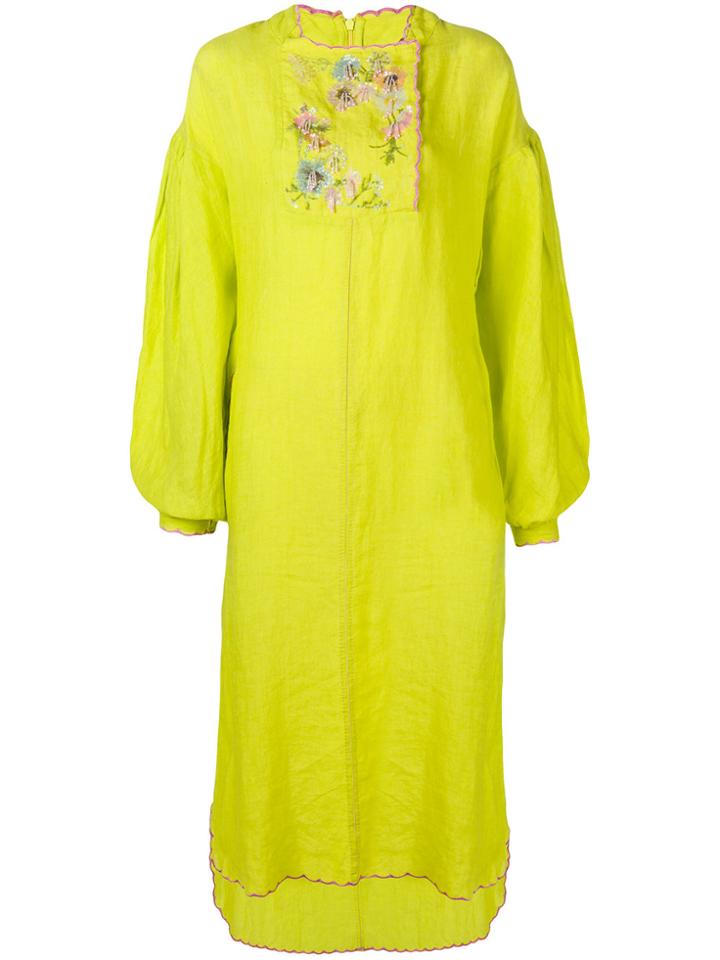 Natasha Zinko Asymmetric Embroidered Maxi Dress - Yellow & Orange