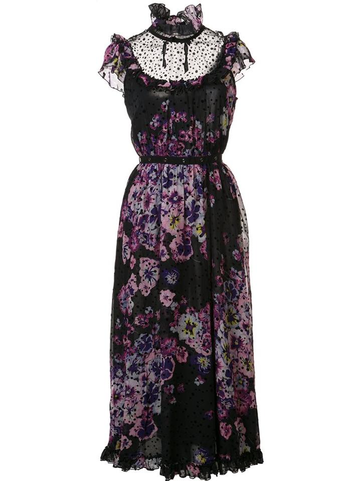Giamba Sheer Panel Ruffled Dress