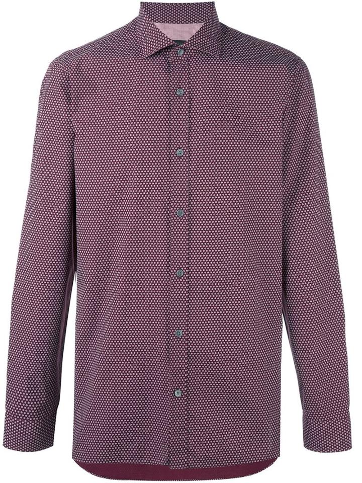 Z Zegna Micro Floral Print Shirt, Men's, Size: 40, Red, Cotton