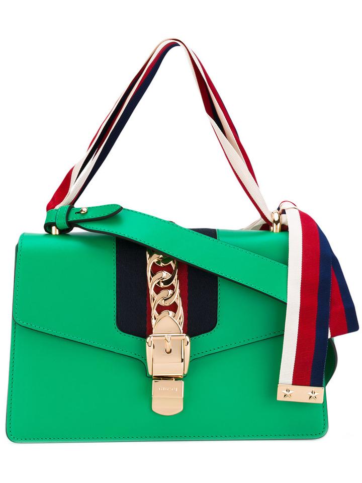Gucci - Sylvie Shoulder Bag - Women - Cotton/calf Leather/brass - One Size, Green, Cotton/calf Leather/brass